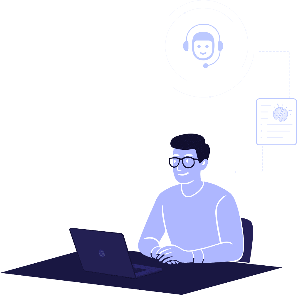 Person with glasses using laptop for AI interview practice